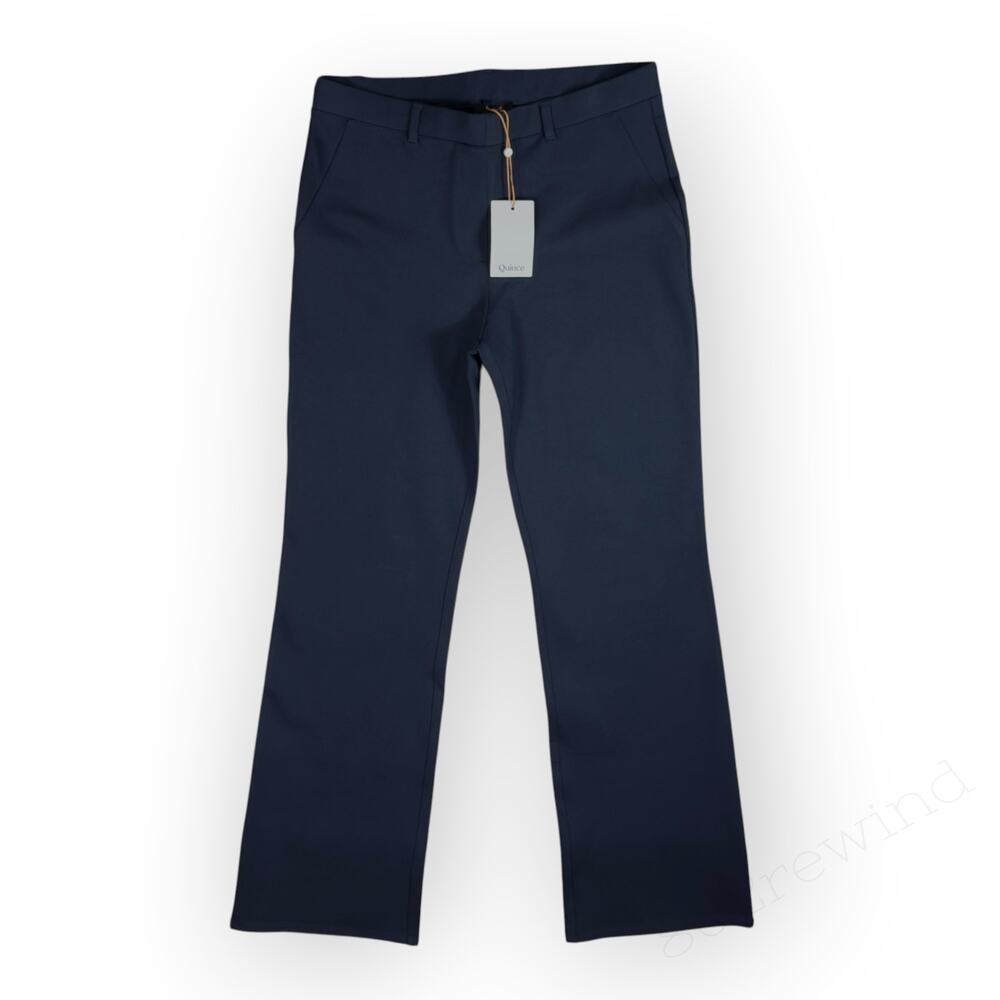 Quince Ultra-Stretch Ponte Bootcut Pants Navy Large NEW Pull-On Flat-Waist Loops